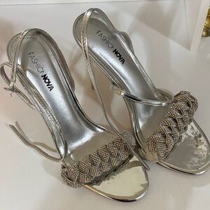 Fashion Nova Metallic Silver Heels